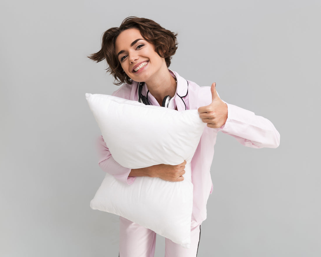 woman hugging pillow small